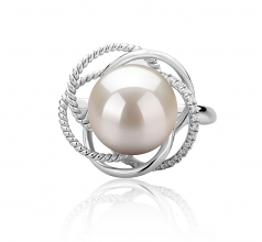 Bobbie Blanc 9-10mm AAAA-qualité perles d'eau douce 925/1000 Argent-Bague perles
