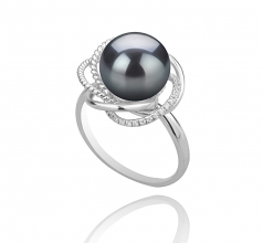 Bobbie Noir 9-10mm AAA-qualité de Tahiti 925/1000 Argent-Bague perles