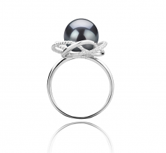 Bobbie Noir 9-10mm AAA-qualité de Tahiti 925/1000 Argent-Bague perles