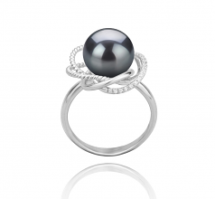 Bobbie Noir 9-10mm AAA-qualité de Tahiti 925/1000 Argent-Bague perles