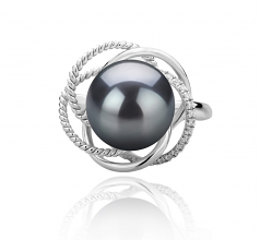 Bobbie Noir 9-10mm AAA-qualité de Tahiti 925/1000 Argent-Bague perles