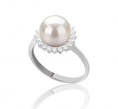 Christelle Blanc 8-9mm AAAA-qualité perles d'eau douce 925/1000 Argent-Bague perles