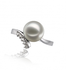 Grace Blanc 8-9mm AA-qualité Akoya du Japon 585/1000 Or Blanc-Bague perles