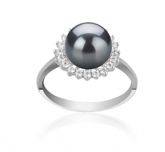 Christelle Noir 8-9mm AAAA-qualité perles d'eau douce 925/1000 Argent-Bague perles