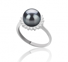 Christelle Noir 8-9mm AAAA-qualité perles d'eau douce 925/1000 Argent-Bague perles