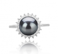 Christelle Noir 8-9mm AAAA-qualité perles d'eau douce 925/1000 Argent-Bague perles