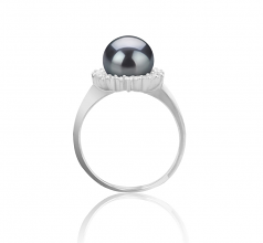 Christelle Noir 8-9mm AAAA-qualité perles d'eau douce 925/1000 Argent-Bague perles