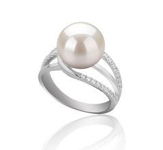 Layana Blanc 10-11mm AAAA-qualité perles d'eau douce 925/1000 Argent-Bague perles