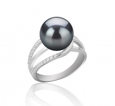 Layana Noir 10-11mm AAA-qualité de Tahiti 925/1000 Argent-Bague perles