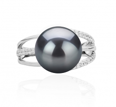 Layana Noir 10-11mm AAA-qualité de Tahiti 925/1000 Argent-Bague perles