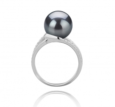 Layana Noir 10-11mm AAA-qualité de Tahiti 925/1000 Argent-Bague perles