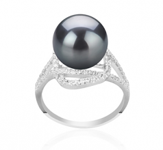 Maddie Noir 10-11mm AAA-qualité de Tahiti 925/1000 Argent-Bague perles