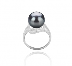 Maddie Noir 10-11mm AAA-qualité de Tahiti 925/1000 Argent-Bague perles