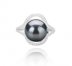 Maddie Noir 10-11mm AAA-qualité de Tahiti 925/1000 Argent-Bague perles