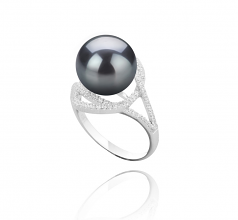 Maddie Noir 10-11mm AAA-qualité de Tahiti 925/1000 Argent-Bague perles