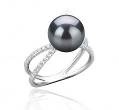 Zana Noir 9-10mm AAA-qualité de Tahiti 925/1000 Argent-Bague perles