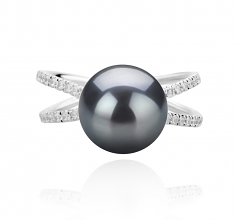 Zana Noir 9-10mm AAA-qualité de Tahiti 925/1000 Argent-Bague perles