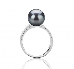 Zana Noir 9-10mm AAA-qualité de Tahiti 925/1000 Argent-Bague perles