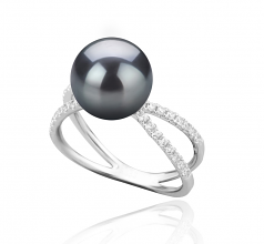 Zana Noir 9-10mm AAA-qualité de Tahiti 925/1000 Argent-Bague perles