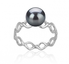 Wave Noir 7-8mm AAAA-qualité perles d'eau douce 925/1000 Argent-Bague perles