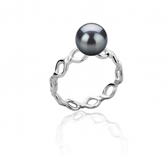 Wave Noir 7-8mm AAAA-qualité perles d'eau douce 925/1000 Argent-Bague perles