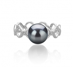 Wave Noir 7-8mm AAAA-qualité perles d'eau douce 925/1000 Argent-Bague perles