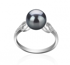 Eunice Noir 8-9mm AAAA-qualité perles d'eau douce 925/1000 Argent-Bague perles