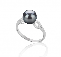 Eunice Noir 8-9mm AAAA-qualité perles d'eau douce 925/1000 Argent-Bague perles
