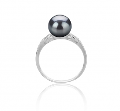 Eunice Noir 8-9mm AAAA-qualité perles d'eau douce 925/1000 Argent-Bague perles