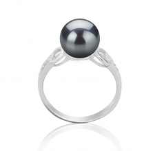 Eunice Noir 8-9mm AAAA-qualité perles d'eau douce 925/1000 Argent-Bague perles