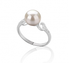 Eunice Blanc 8-9mm AAAA-qualité perles d'eau douce 925/1000 Argent-Bague perles
