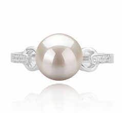 Eunice Blanc 8-9mm AAAA-qualité perles d'eau douce 925/1000 Argent-Bague perles