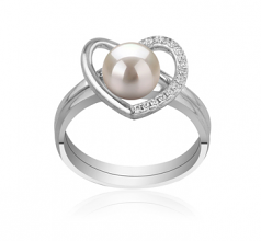 Coeur Blanc 6-7mm AAAA-qualité perles d'eau douce 925/1000 Argent-Bague perles