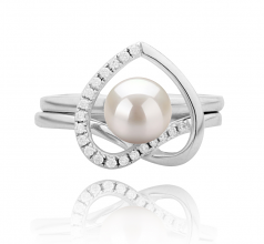 Coeur Blanc 6-7mm AAAA-qualité perles d'eau douce 925/1000 Argent-Bague perles