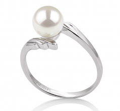 Daron Blanc 6-7mm AAA-qualité Akoya du Japon 585/1000 Or Blanc-Bague perles