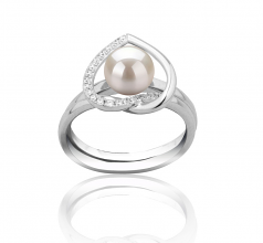 Coeur Blanc 6-7mm AAAA-qualité perles d'eau douce 925/1000 Argent-Bague perles