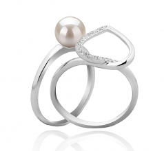 Coeur Blanc 6-7mm AAAA-qualité perles d'eau douce 925/1000 Argent-Bague perles