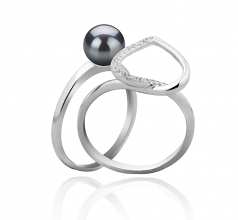 Coeur Noir 6-7mm AAAA-qualité perles d'eau douce 925/1000 Argent-Bague perles