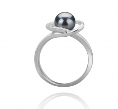 Coeur Noir 6-7mm AAAA-qualité perles d'eau douce 925/1000 Argent-Bague perles