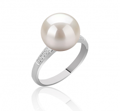 Oana Blanc 10-11mm AAAA-qualité perles d'eau douce 925/1000 Argent-Bague perles