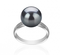 Oana Noir 10-11mm AAAA-qualité perles d'eau douce 925/1000 Argent-Bague perles