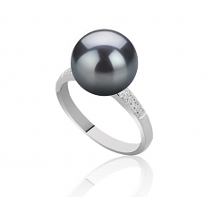 Oana Noir 10-11mm AAAA-qualité perles d'eau douce 925/1000 Argent-Bague perles