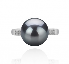 Oana Noir 10-11mm AAAA-qualité perles d'eau douce 925/1000 Argent-Bague perles