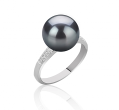 Oana Noir 10-11mm AAAA-qualité perles d'eau douce 925/1000 Argent-Bague perles