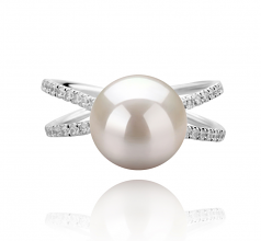 Zana Blanc 9-10mm AAAA-qualité perles d'eau douce 925/1000 Argent-Bague perles