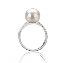 Zana Blanc 9-10mm AAAA-qualité perles d'eau douce 925/1000 Argent-Bague perles