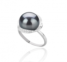 Wendy Noir 11-12mm AAA-qualité perles d'eau douce 925/1000 Argent-Bague perles