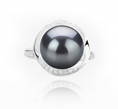 Wendy Noir 11-12mm AAA-qualité perles d'eau douce 925/1000 Argent-Bague perles