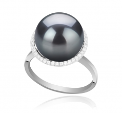 Yanaka Noir 12-13mm AA-qualité de Tahiti 925/1000 Argent-Bague perles