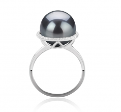 Yanaka Noir 12-13mm AA-qualité de Tahiti 925/1000 Argent-Bague perles